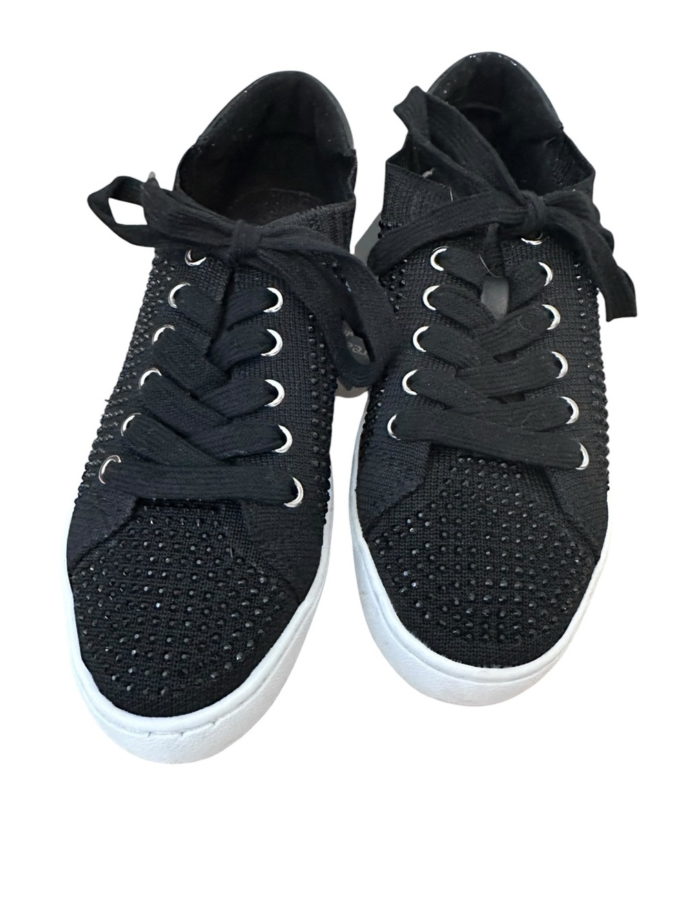 Nine West Black Knit Crystal Lace-Up Sneakers